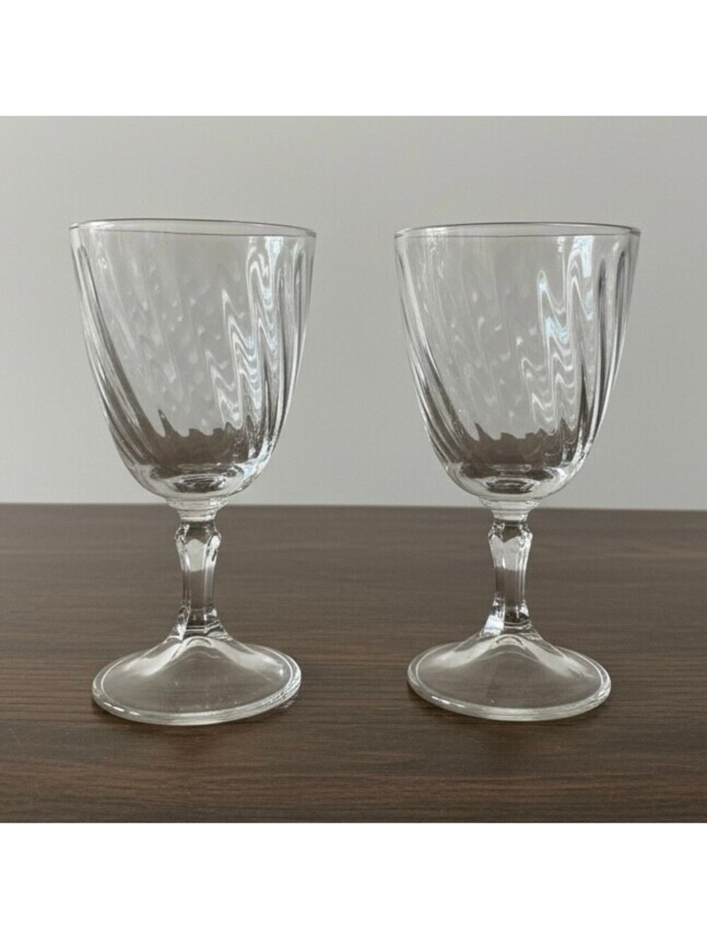 Vintage Clear Swirl Glass Stemmed Wine Goblets 3.25" Set of 2
